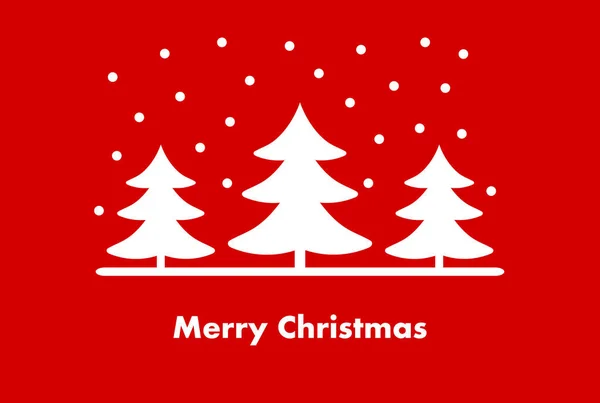 Witte Kerstbomen Rode Achtergrond Kerstkaart Voor Winter Vectorillustratie — Stockvector
