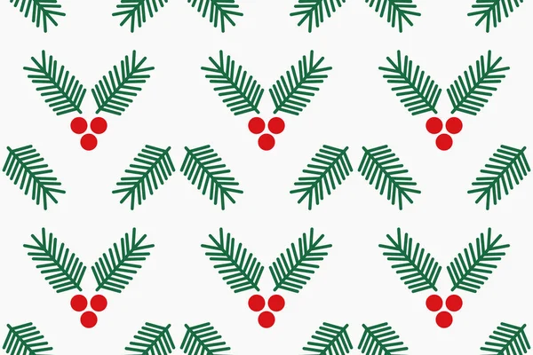 Christmas Tree Fir Branches Berries Seamless Pattern Vector Illustration — Stock Vector