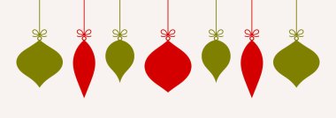 Christmas hanging balls ornaments in vintage style. Flat design vector illustration.