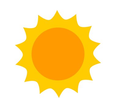 Güneş ikonu, şirin çizgi film tarzı sembol. Vektör illüstrasyonu.