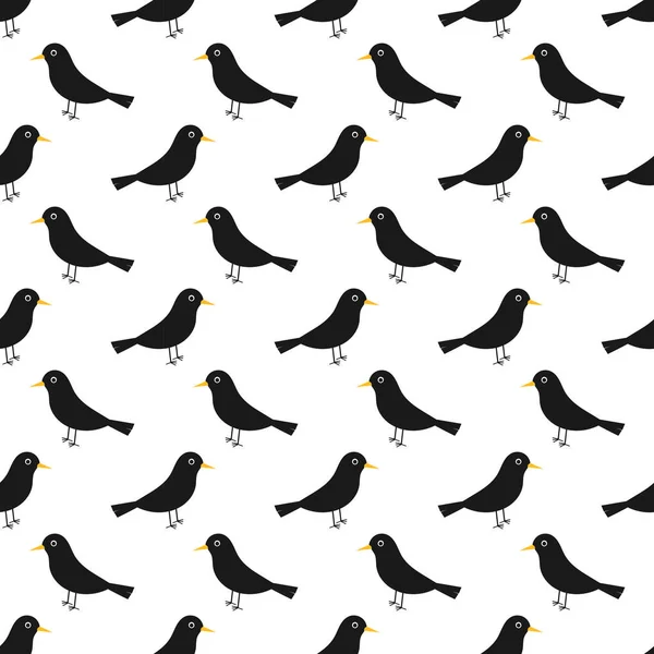 常见的黑鸟在白色背景上的无缝图案 矢量说明 — 图库矢量图片