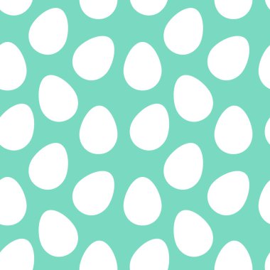 Mavi arka planda beyaz yumurtalar. Paskalya yumurtaları duvar kağıdı. Vektör illüstrasyonu.