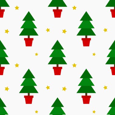 Noel ağaçları kusursuz desenli. Noel karikatürü geçmişi. Vektör çizimi.