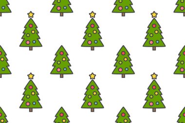 Noel ağaçları kusursuz desenli. Noel karikatürü geçmişi. Vektör illüstrasyonu.
