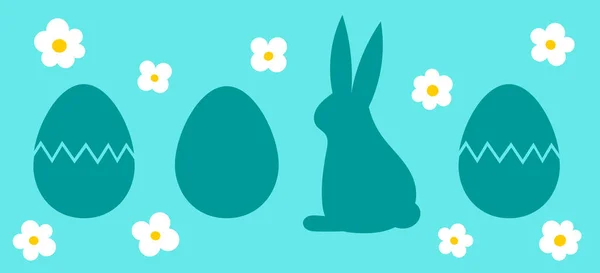 Easter Bunny Eggs Blue Card Background Vector Illustration — Stock Vector
