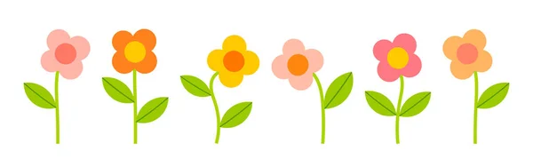 Cute Flowers Icons Set Vector Illustration — Stock Vector