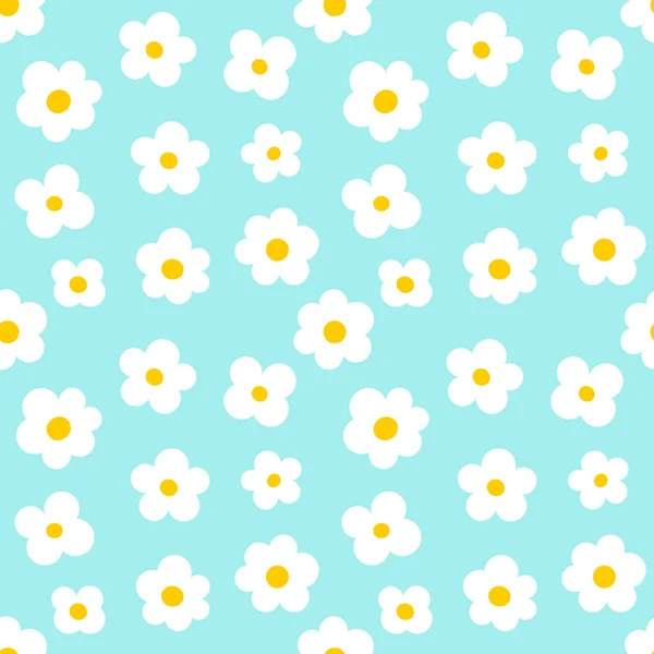 Cute White Daisy Flowers Seamless Blue Pattern Vector Illustration — Stock Vector