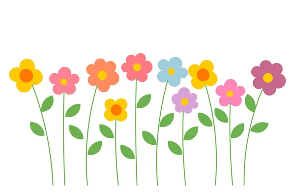Cute Summer Flowers White Background Vector Illustration — Stock Vector
