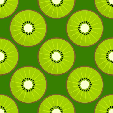 Kivi meyvesi dilimleri pürüzsüz yeşil desenli. Vektör illüstrasyonu,