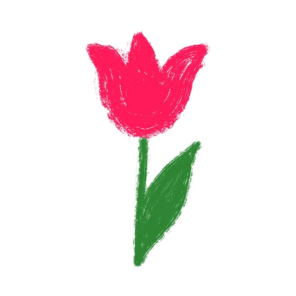 Rosa Tulpenkritzelzeichnung Auf Weißem Hintergrund Kindliche Zeichnung Der Blume — Stockfoto