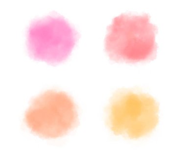 Suluboya boya boya lekeli bulutlar beyaz arka planda izole edilmiş parlak renklerde pankartlar.