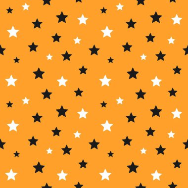 Cadılar Bayramı yıldızları kusursuz desen. Siyah ve turuncu yıldızlar. Vektör illüstrasyonu.