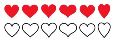 Beyaz arka planda kalp koleksiyonu. Kalp simgeleri tasarım elementleri. Vektör illüstrasyonu.