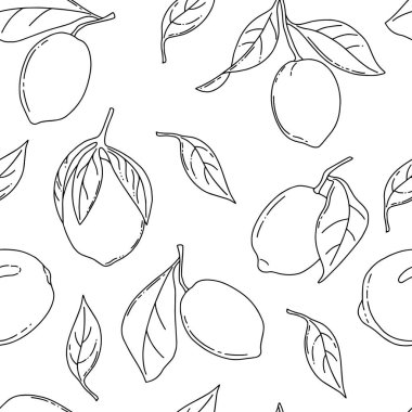 Limon ve yapraklarla kusursuz desen. Vektör illüstrasyonu