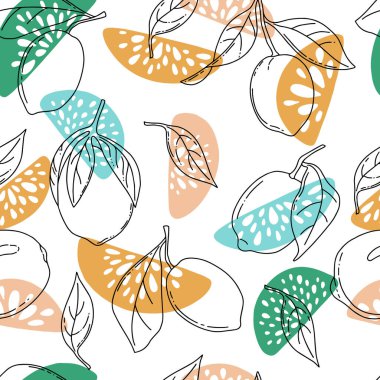 Limon ve yapraklarla kusursuz desen. Vektör illüstrasyonu