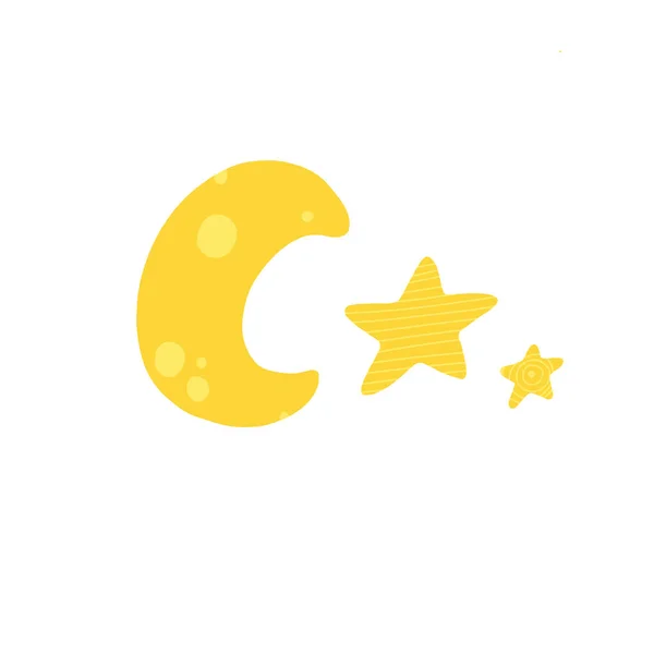 幼稚园装饰用可爱的月亮和星星图标 矢量图解 — 图库矢量图片