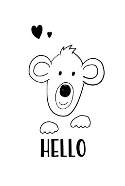 Hello poster with cute monkey for nursery decoration vector
