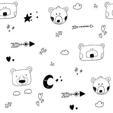 Seamless pattern with cute wild animals for print, textile and baby wear. Vector illustration