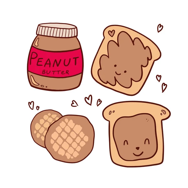 National Peanut Butter Lover Day Icons Doodle Cartoon Style Vector - Stok Vektor
