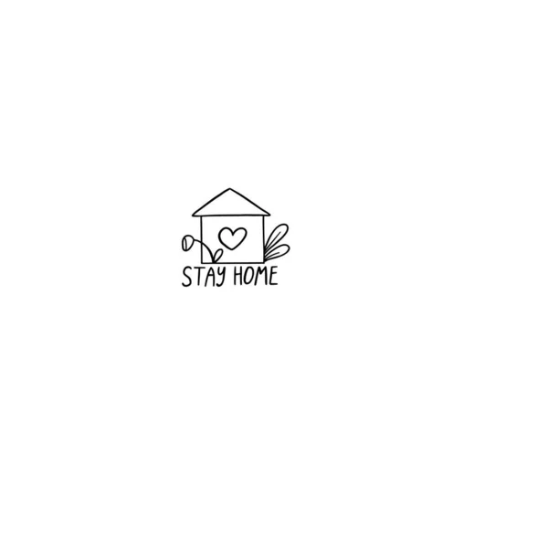 Cute House Sticker Doodle Style Word Stay Home Vector Illustration — Stock Vector
