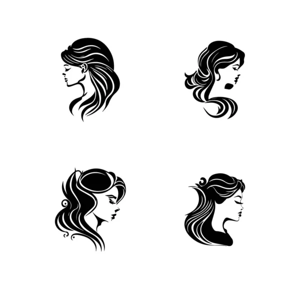 stock vector Beautiful woman head with face and hair, profile view. Simple style icon