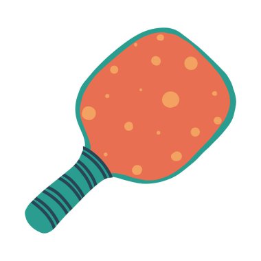 Renkli düz çizgi film tarzında Pickleball raket vektör çizimi.