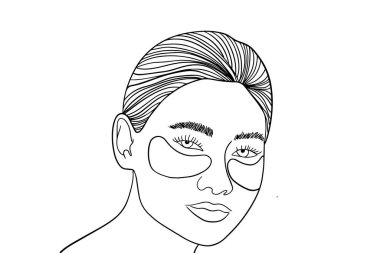 Çizim stili, göz bantlı güzel kadın cilt makyajı.