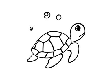 Boyama kitabı için bir deniz atının siyah-beyaz çizimi. Beyaz arkaplanda basit bir taslak çizimi.