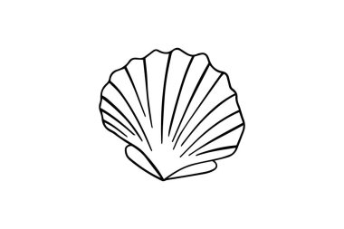 Boyama kitabı için bir deniz atının siyah-beyaz çizimi. Beyaz arkaplanda basit bir taslak çizimi.