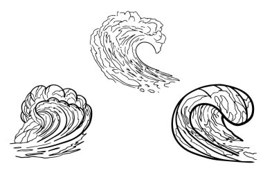 Karadeniz sörf dalgaları vektörle yaz stili çiziyor