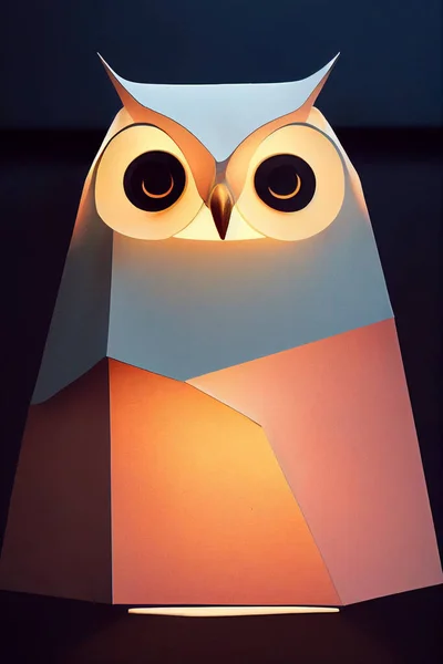 Digital illustration. Portrait of an owl in cartoon style. Owl lamp.