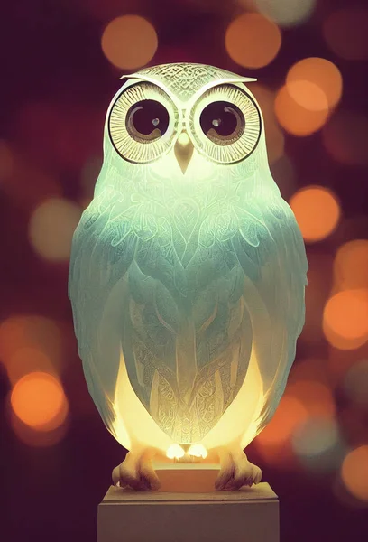 Digital illustration. Portrait of an owl in cartoon style. Owl lamp.