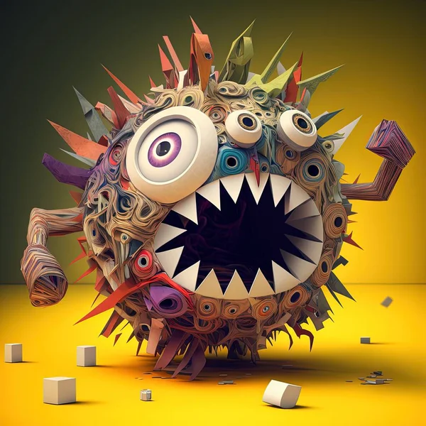 Funny ball Monster with many eyes Face. Generative AI Illustration. Halloween cartoon monster.