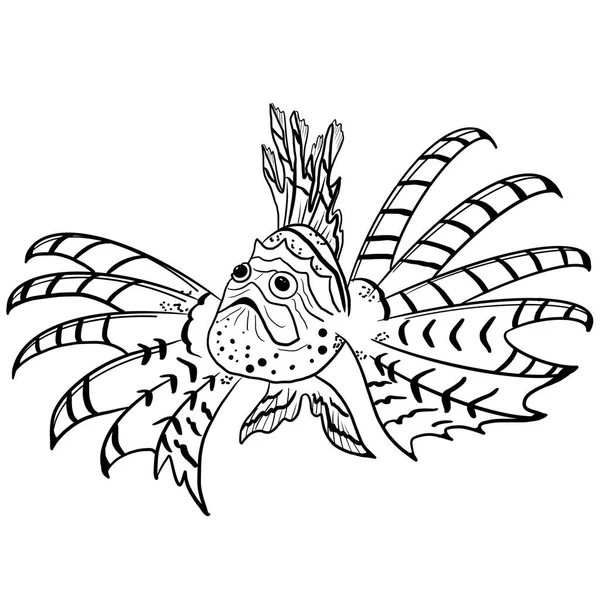 Львиная Рыба Птероус Volitans Нарисованы Черным Белом Фоне Отличная Иллюстрация — стоковое фото