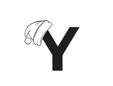 Noel Baba şapkalı y harfi. Noel ve Yeni Yıl tasarımı için tipografi öğesi. izole vektör resmi