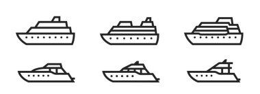 Yolcu gemisi ve yat hattı ikonu hazır. Deniz yolculuğu, tatil ve seyahat sembolleri. izole vektör resimleri