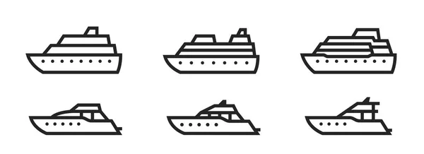 Navio Cruzeiro Iate Linha Ícone Set Viagens Marítimas Férias Símbolos —  Vetores de Stock