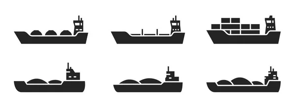 Teherhajó Ikonkészlete Tengeri Folyami Teherhajók Vízi Szállítási Szimbólumok Elszigetelt Vektor — Stock Vector
