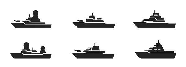 Ícone Nave Guerra Navios Militares Embarcações Navais Imagens Vetoriais Isoladas — Vetor de Stock