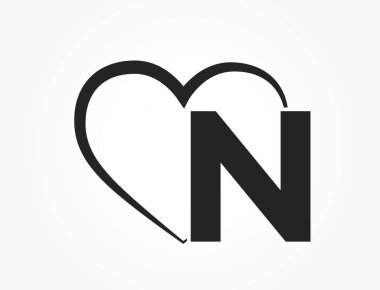 N harfi ve kalp. Sevgililer Günü tasarımı için ilk mektup. Romantik ve aşk sembolü. basit biçimdeki izole vektör resmi