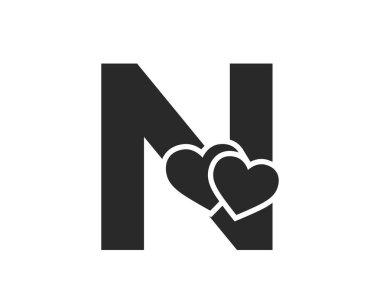 letter n with two hearts. initial letter for valentine's day design. romantic and love symbol. isolated vector image