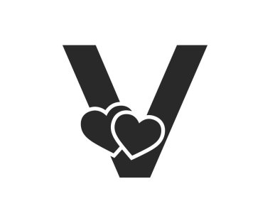 letter v with two hearts. typography element for valentine's day design. romantic and love symbol. isolated vector image
