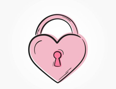pink heart padlock. romantic and love symbol. hand drawn valentine's day design. color vector element