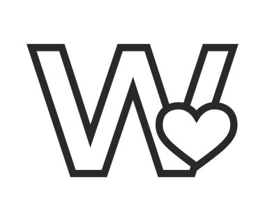 letter w with heart in line style. text element for valentine's day design. romantic and love vector image