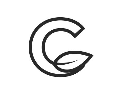 C satırı, yapraklı. Alfabe eko logoti. Doğa ve çevre tasarım elementi. izole vektör resmi