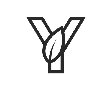 line letter y with leaf. creative eco logo symbol. nature and environment design element. isolated vector image in simple style
