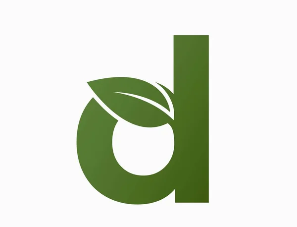 有叶子的小字母D 生态标识符号 自然和环境设计要素 孤立矢量图像 — 图库矢量图片