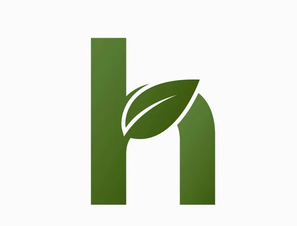 葉付きの小さな手紙H 創造的なエコロゴ 自然と環境のデザイン要素です 孤立したベクトル画像 — ストックベクタ