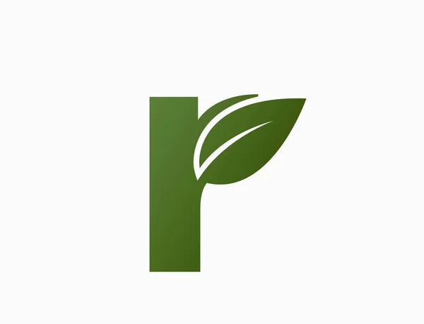 葉のついた小さな文字R 創造的なエコロゴ 自然と環境のデザイン要素です 単純な形で分離されたベクトル画像 — ストックベクタ