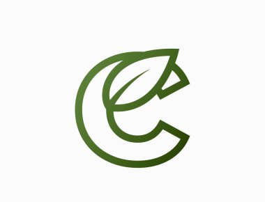 Yapraklı küçük satır c harfi. Alfabe eko logoti. Çevre dostu, ekoloji ve çevre sembolü. izole vektör resmi